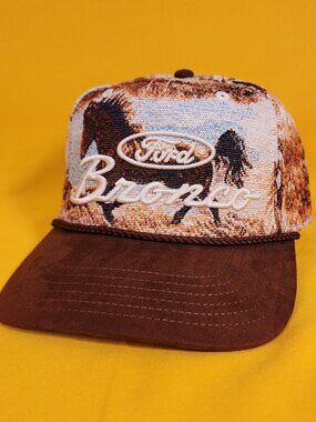 Ford Bronco Horse Embroidered Tapestry Snapback Hat Captain Rope Brown NEW